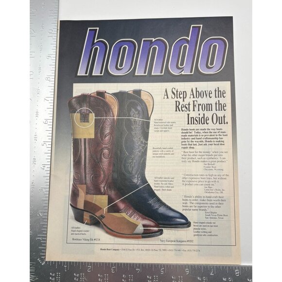 Hondo Boots Vintage Print Ad1990s Western Cowboy Fashion El Paso TX - Picture 2 of 7